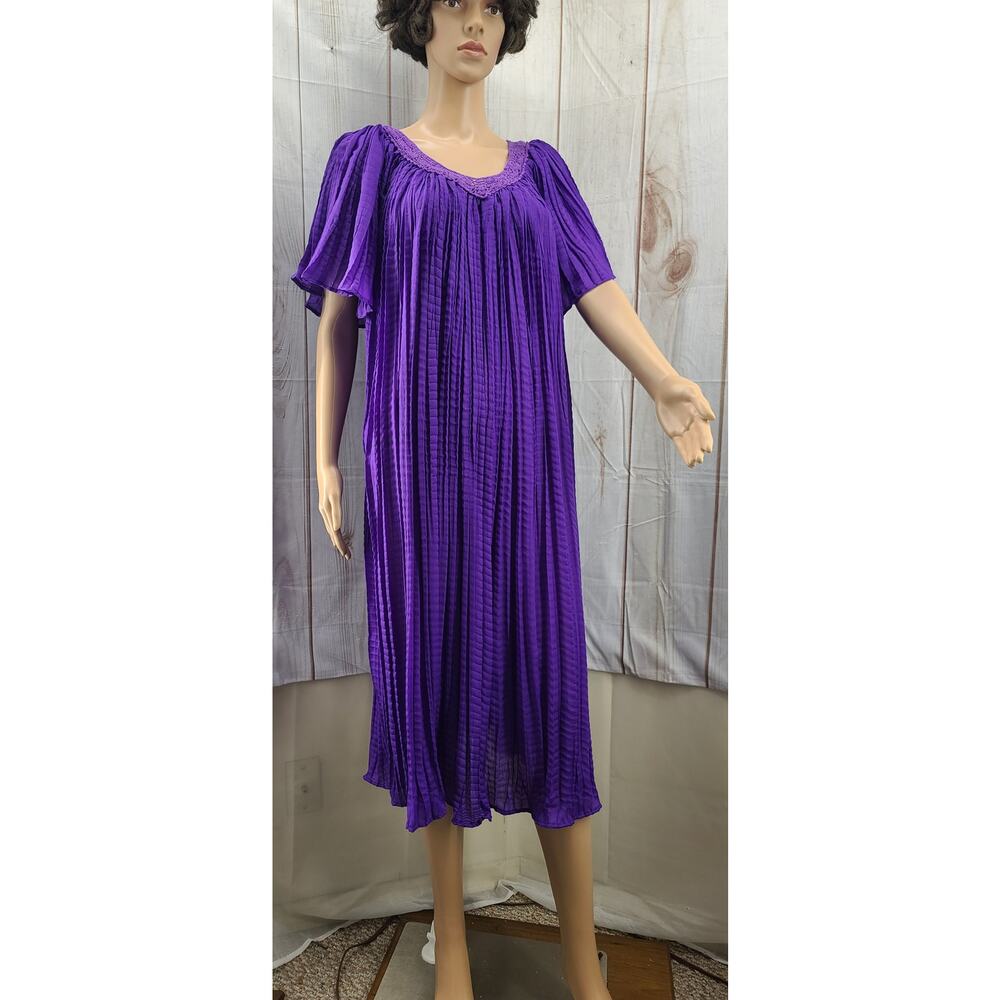 Sante Classics Women One Size Fits All Purple Pleated Tunic Midi Dress Crochet